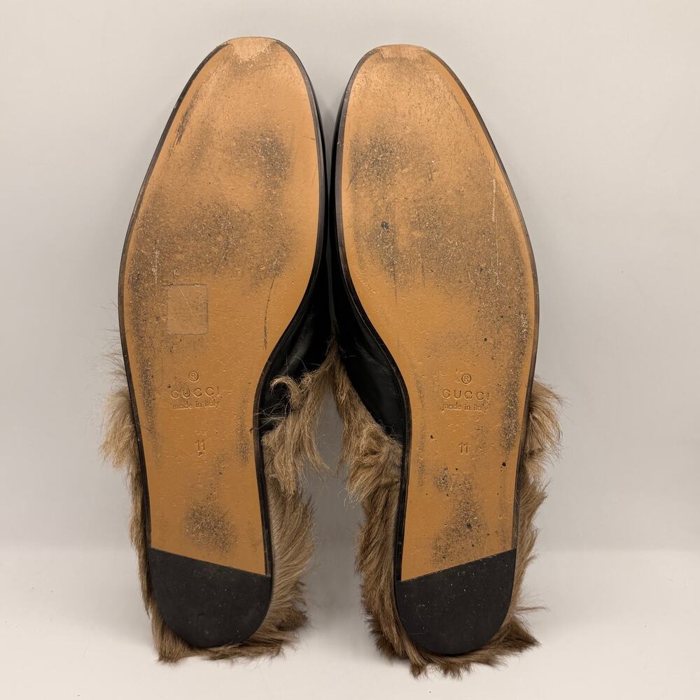GUCCI Princetown Snake Fur Lined Mules Slides Black Leather Horsebit Sz 11 $995 - Picture 10 of 12